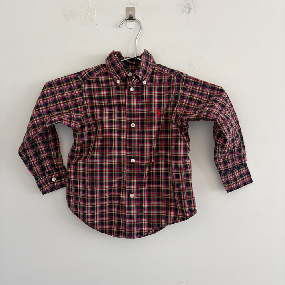 Ralph Lauren Toddler Boys Red Green Plaid Button Down Shirt 2T